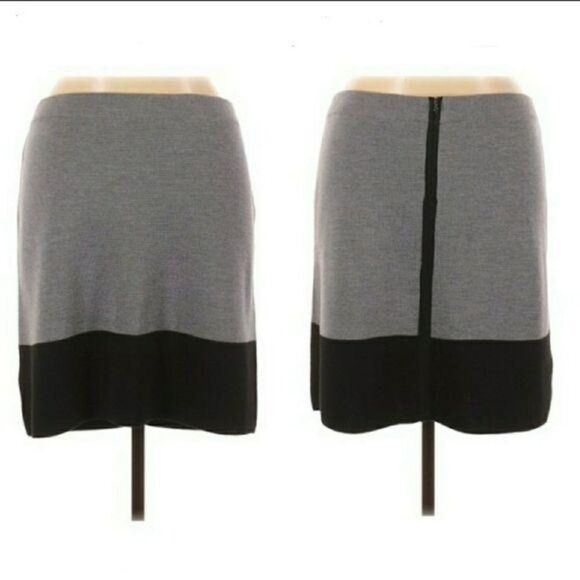Ann Taylor Loft Skirt Straight Wool Knit Color Blocked Black Gray Size XL - Picture 1 of 11